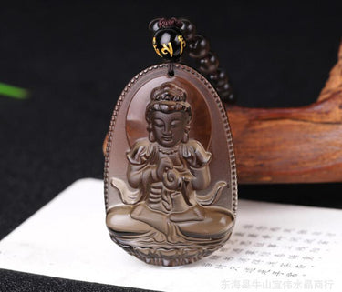 Natural Ice Black Obsidian Carved Buddha Necklace